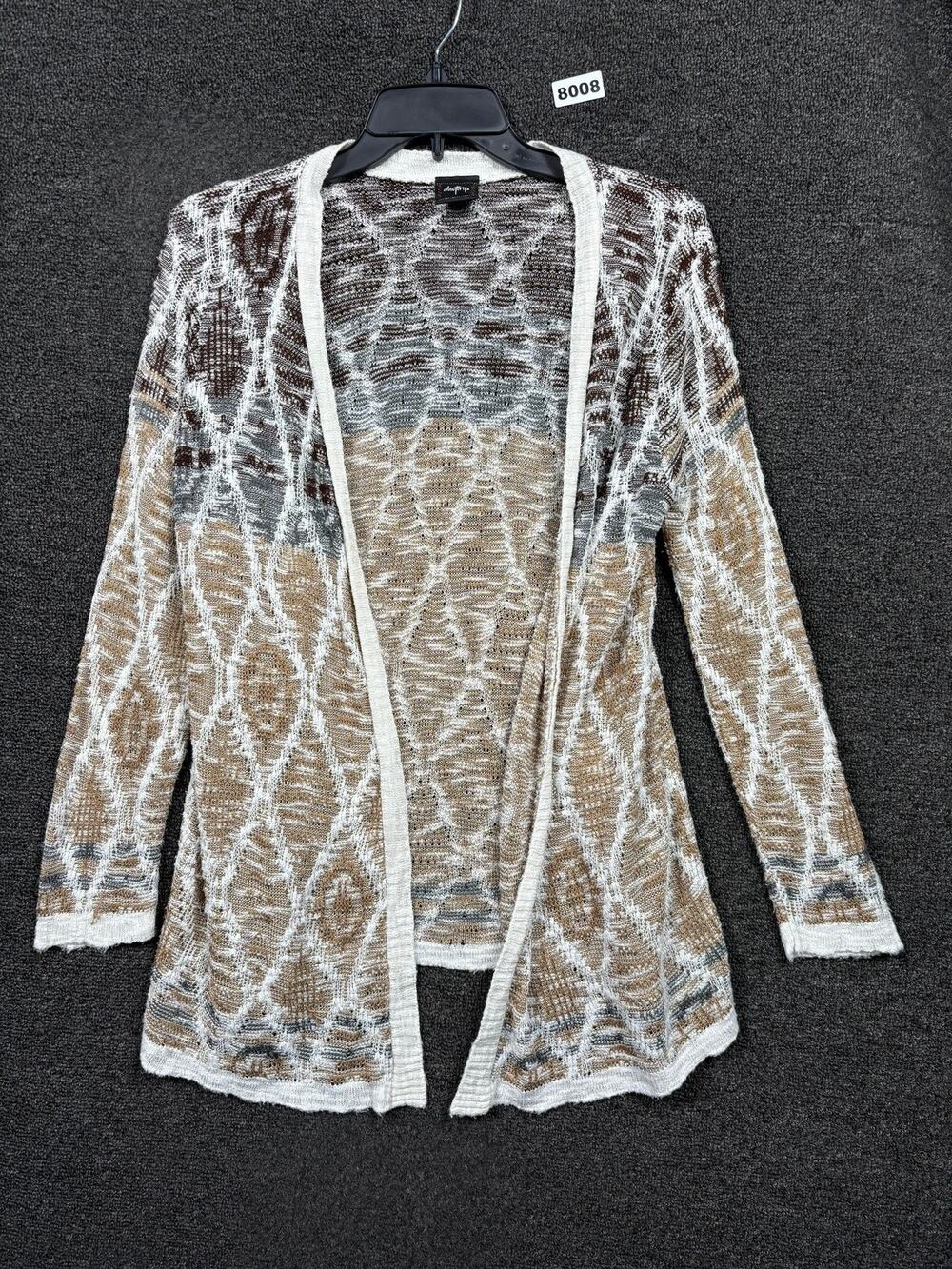 Daytrip Cardigan Sweater Womens Medium Beige Geometric Open Knit Lightweight